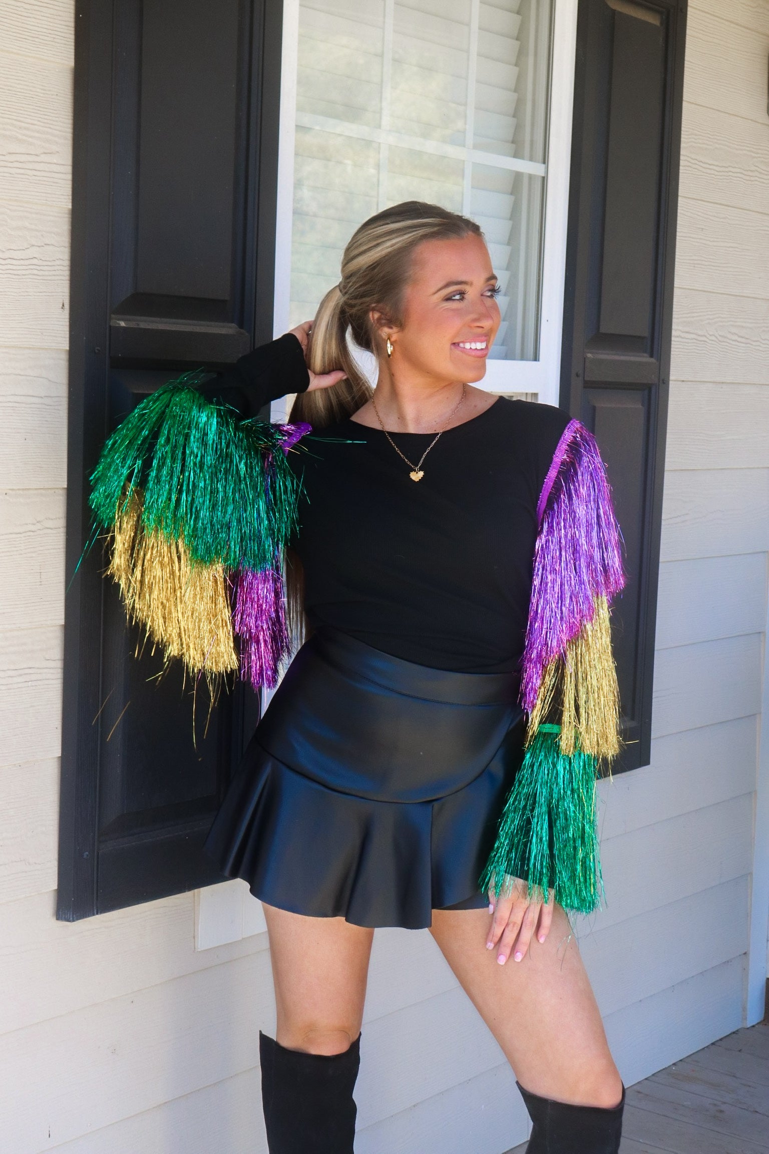 18395 Mardi Gras sequin FRINGE top