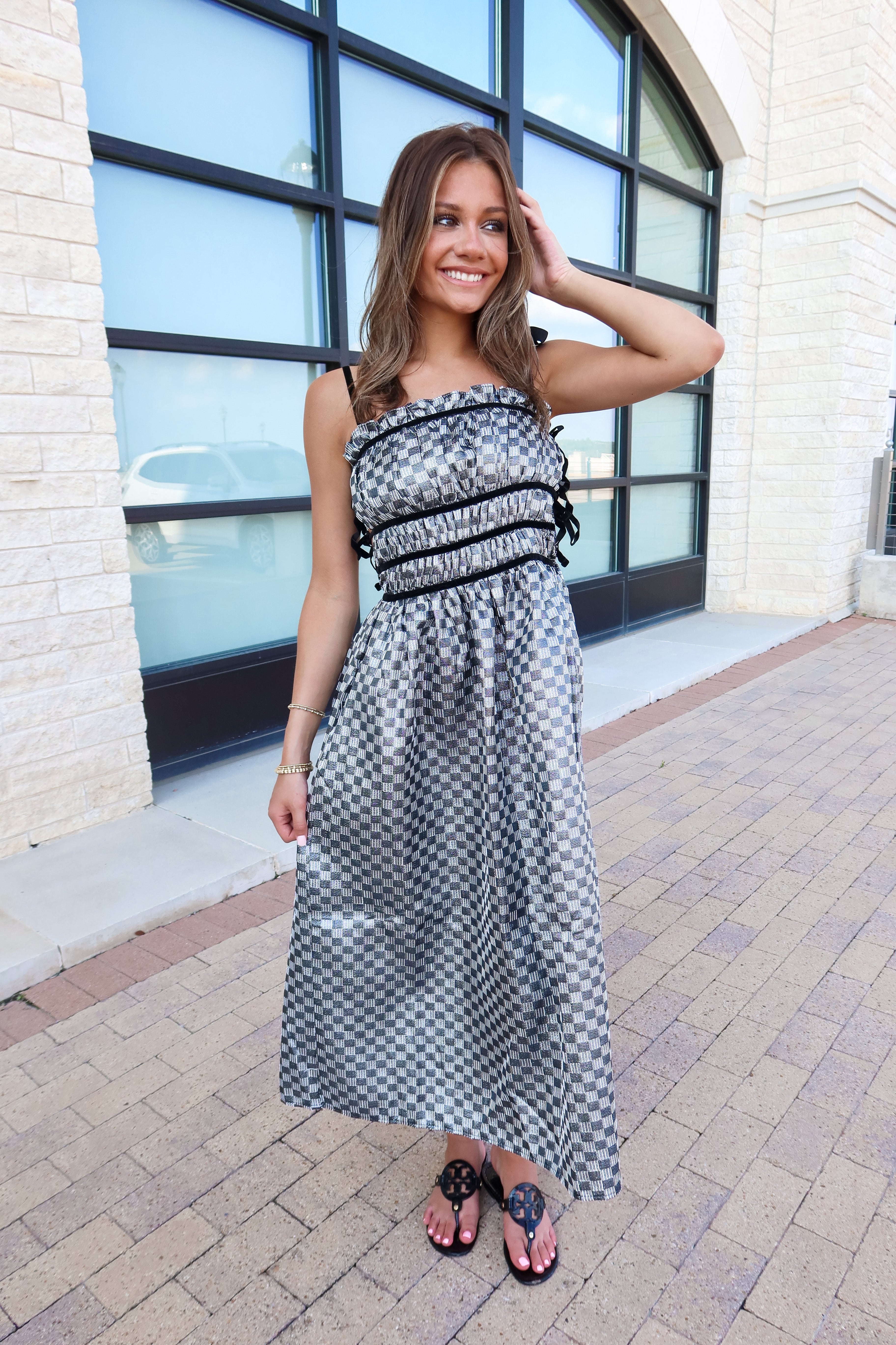 Black and white shop checkered maxi dress